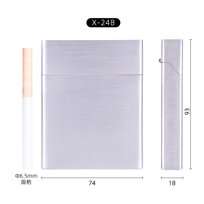 Men's  Cigarette Case Metal Silver Stainless Steel Cigarette Box Holder Smoking Tobacco for φ8.0 φ6.5, 90mm length cigarette 3