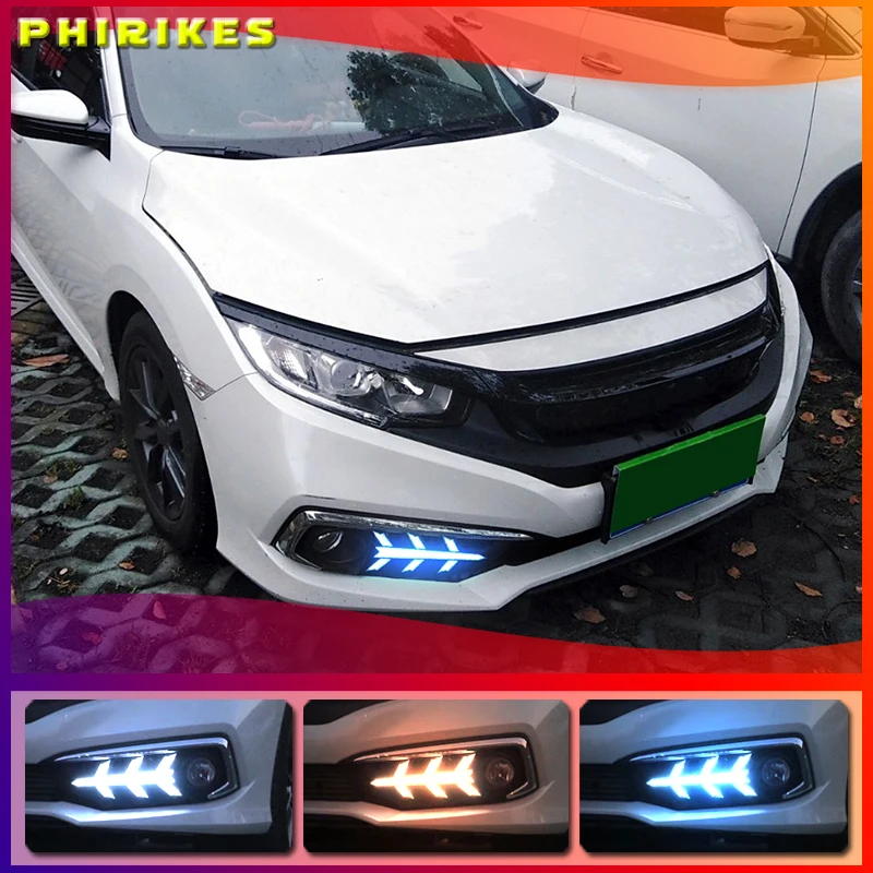 

Автомобисветодиодный светодиодные дневные ходовые огни для Honda Civic 10, 2019, дневные ходовые огни, задний бампер, стоп-сигнал, задний фонарь, противотуманная фара, 2 шт.