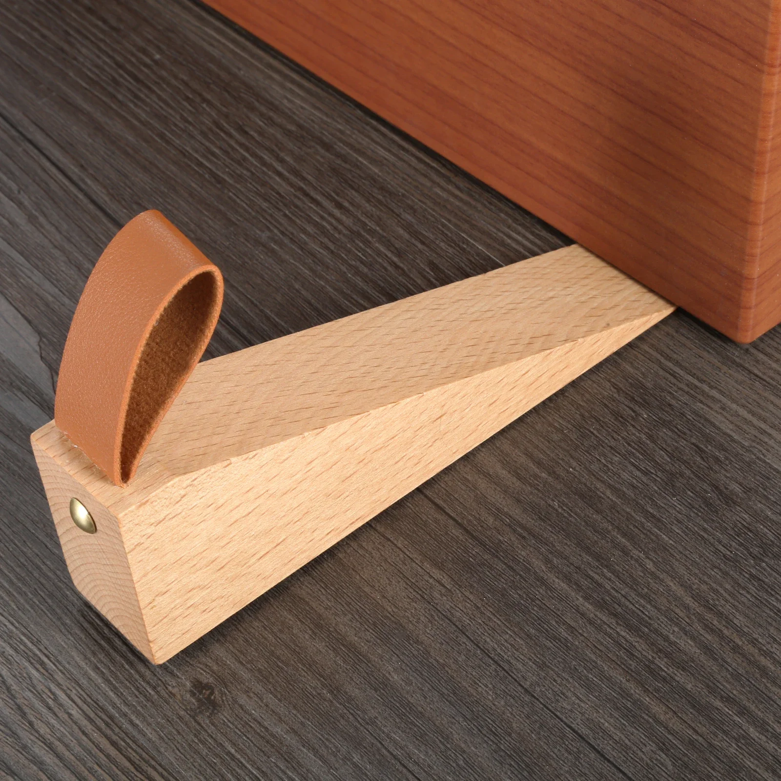 Solid Wood Door Stopper Non-Slip Stop Baby Protect Leather Rope Wedge Anti-collision Creative Gate Decor 1pc Beech/Black Walnut door stopper