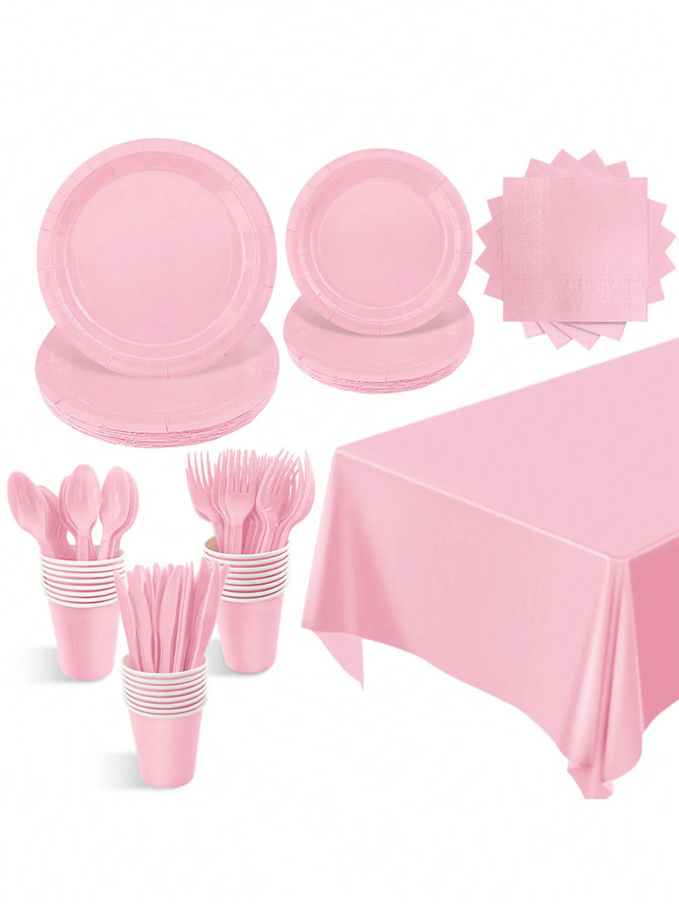Pink Party Supplies Set - Disposable Plates Spoons Forks Knives