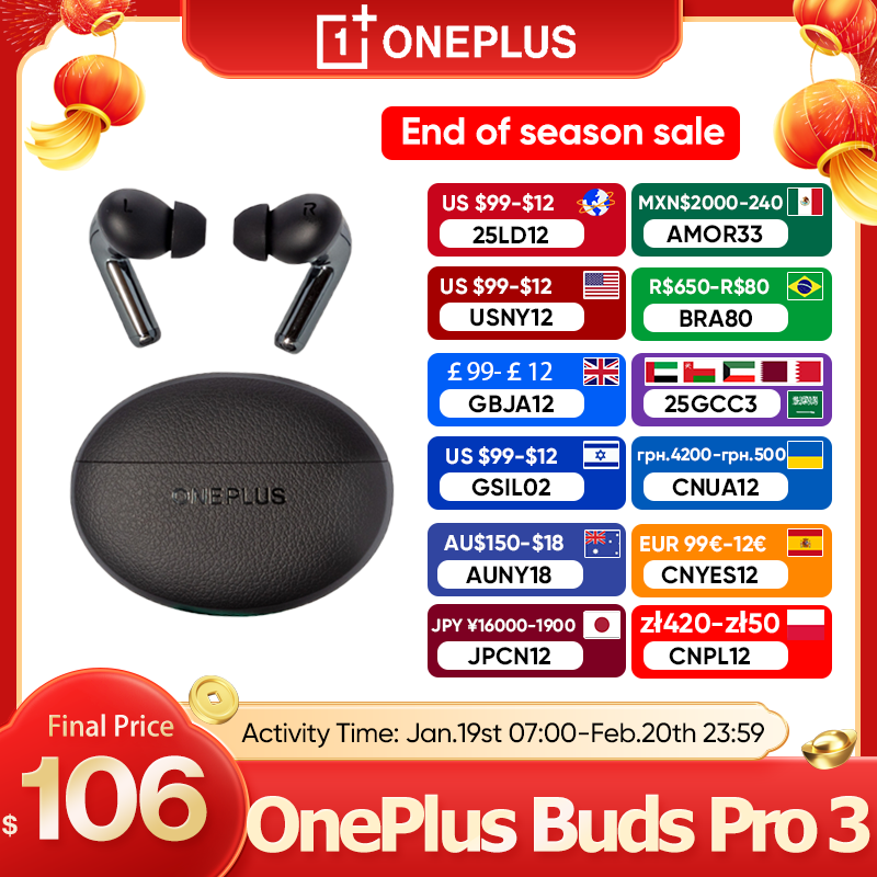 Global Version Oneplus Buds Pro 3 TWS Bluetooth Earphone 50dB Active Noise Canceling 43h Battery Life Bluetooth 5.4 IP55 AAC SBC