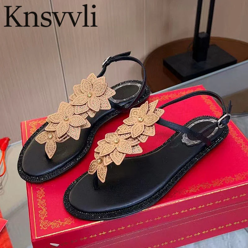 

Summer Sandals Woman Bling Crystal Flower Runway Shoes For Women Flip Flops Rhinestone Flat Sandals Woman Sandalias Mujer