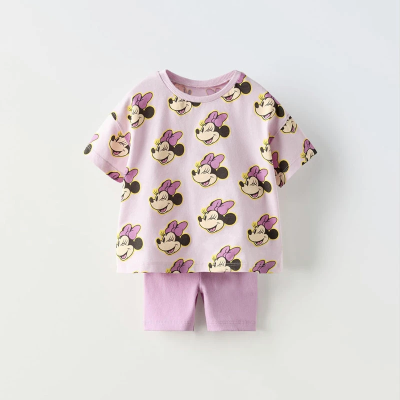 Cute Print Tees Solid Color Shorts Yellow Outfits 2025 Summer Clothing Print TShirt +Shorts Kids New Design Short Sleeve Suits 3
