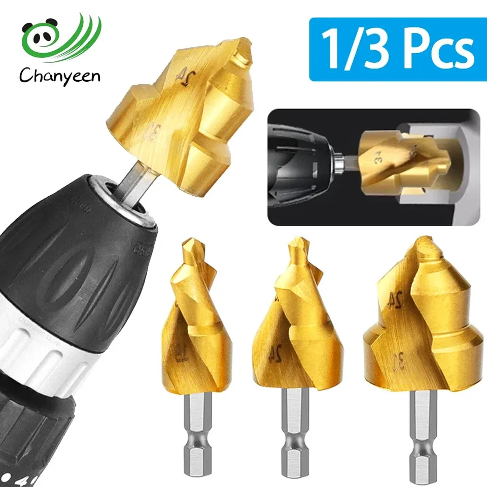 20/25/32mm PPR Titanium Plated Lifting Stepped Drill Bit Hexagon Handle Water Pipe Drilling Reaming Pipe Connection Repair Tools