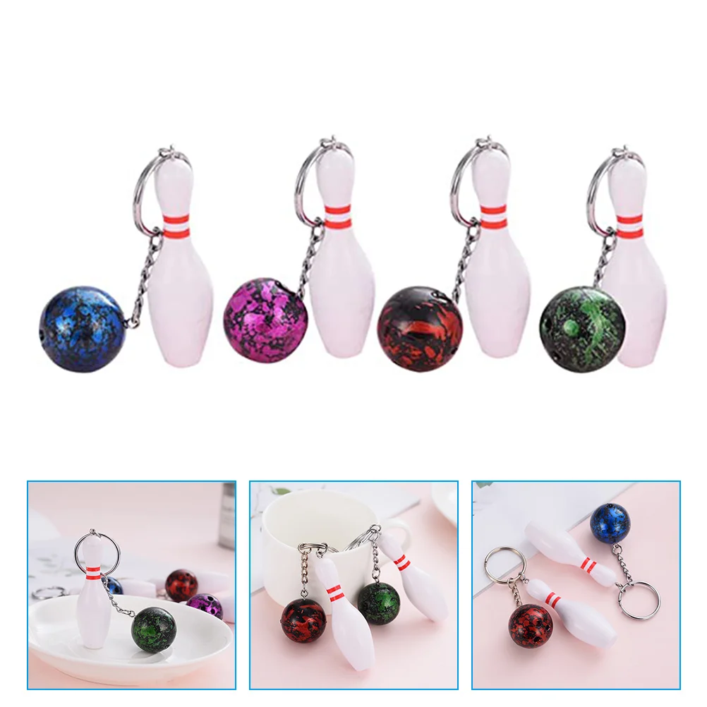 

4 Pcs Bowling Keychain Sports Themed Rings Small Keychains Water Bottle Decorative Abs Metal Keepsakes Gifts Child Mini