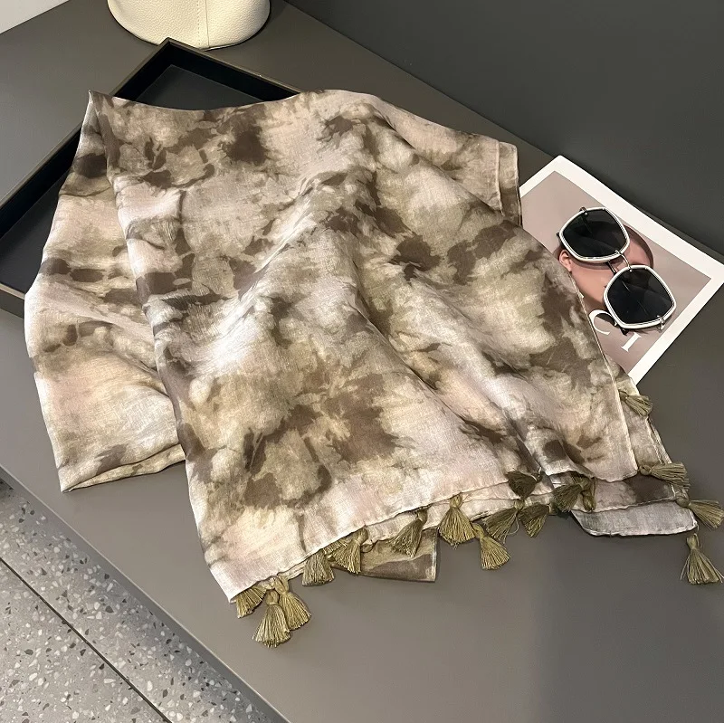 Einfache Ombre Tinte Malerei abstrakte Quaste Viskose Schal Schal Dame Krawatte gefärbte Wickel Pashmina gestohlen Bufandas muslimischen Hijab 180*90cm – Detail 3