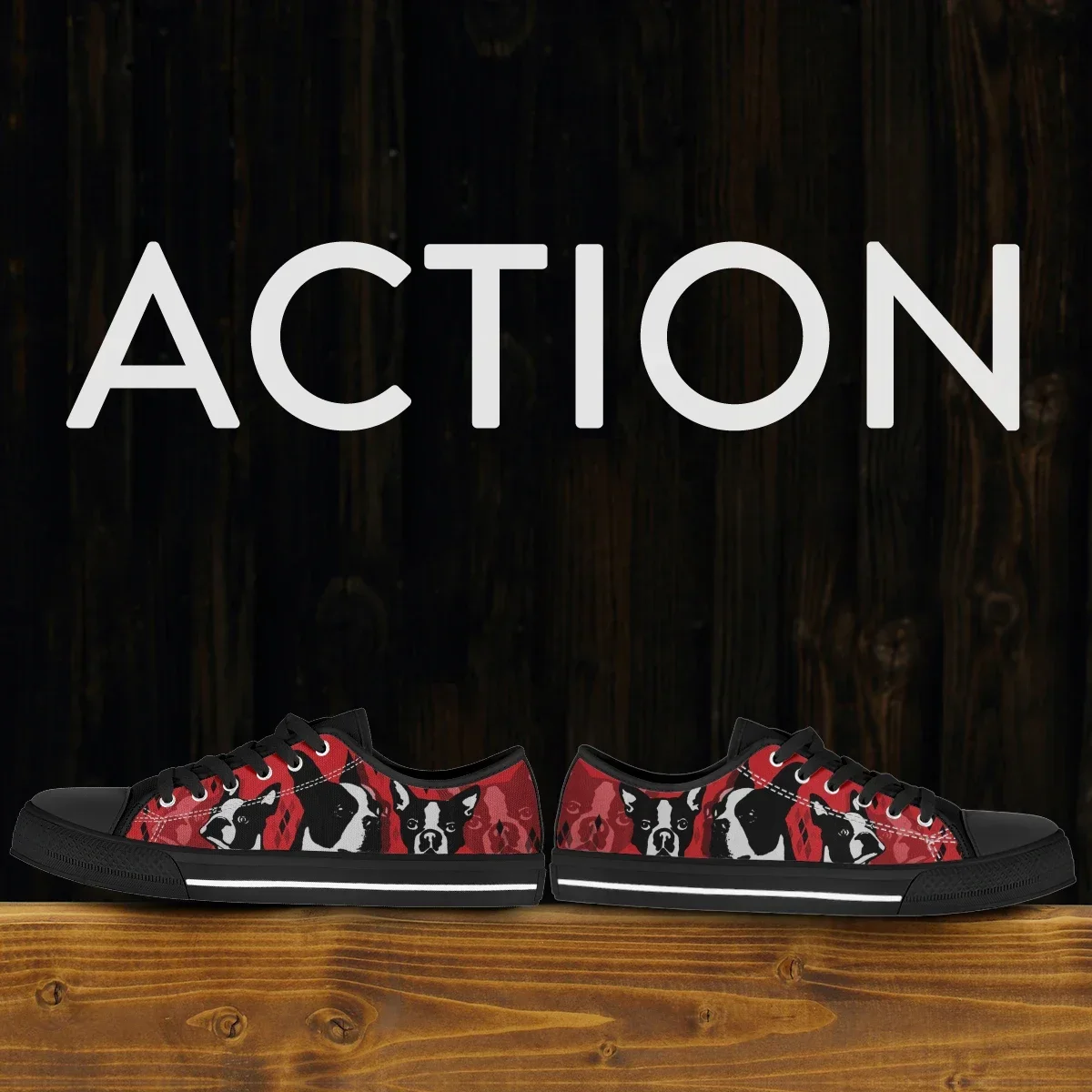 Red Boston Terrier Print Shoes Women's Autumn Sport Casual Shoes Lace-up Flats Plus Size 45 Comfort Vulcanized Shoes