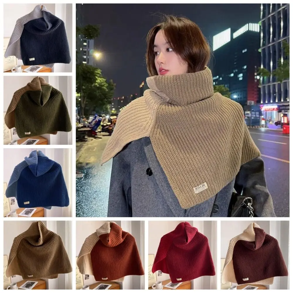 

Contrast Color High Collar Shawl Elegant Warm Wool Scarf Neck Wraps Irregular Wraps Shawl Wraps Autumn
