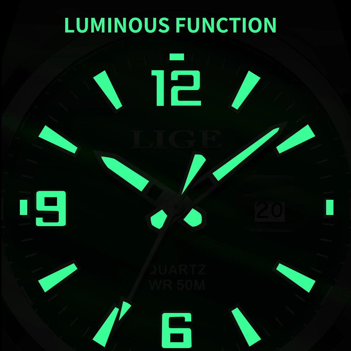 LIGE Men Business Date Watch for Men Luxury Sport Quartz Watches 50M Waterproof Luminous Silicone Wristwatch Relogio Masculino