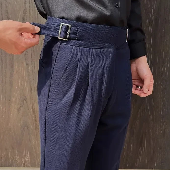 2025 New Naples High Waist Mens Suit Pants Double-Blade Gurkha Chino Slim Fit Trousers Fashion Men Wedding Party Casual Pant 5