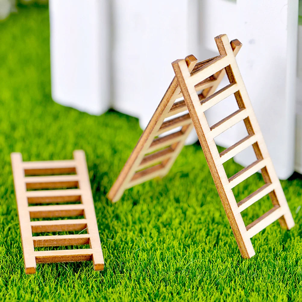 

15 Pcs Small Staircase Ornaments Wooden Bonsai Decor Step Ladder Potted Micro Landscape Dollhouse Simulation Mini Toy