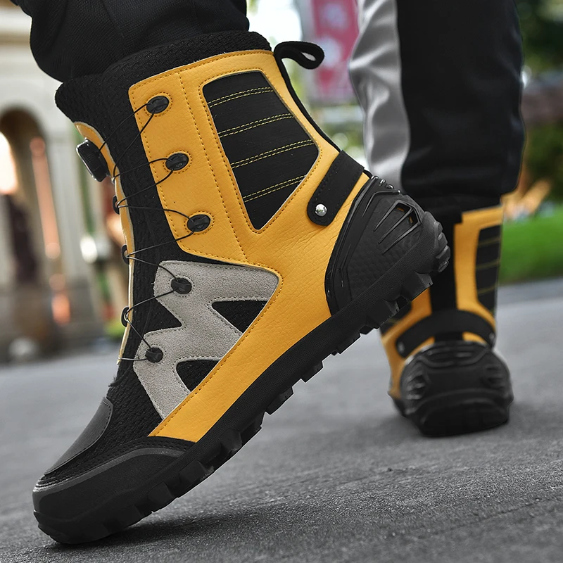 Motorcycle Shoes Highway Riding Motorcycle Shoes High Top Anti Slip Riding Shoes Women Motor Can Protective Boots Rotating Buckle Bicycle