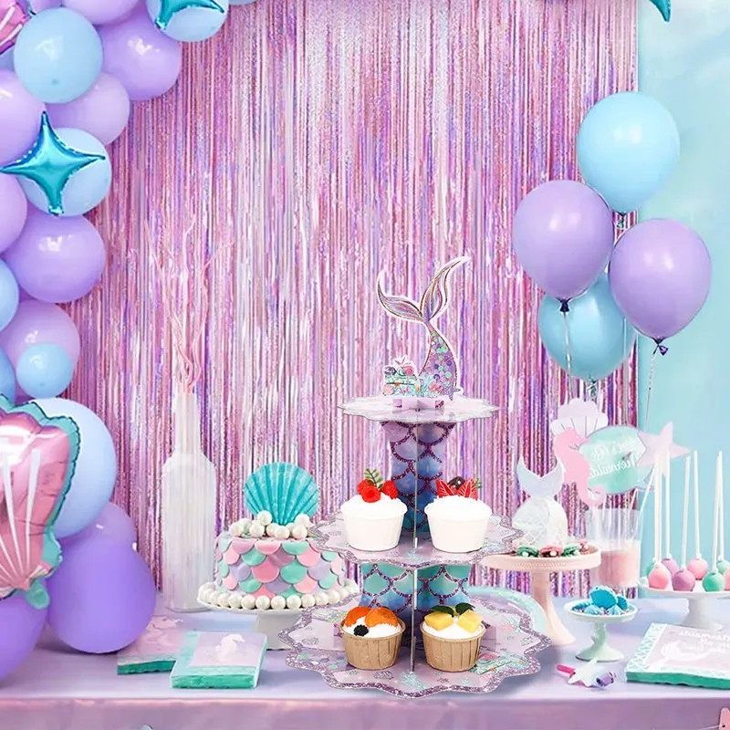 Description Picture 2 of item3Tier Mermaid Cake Stand Cupcake Holder Mermaid Birthday Party Decor Little Mermaid Baby Shower Under The Sea Party Supplies