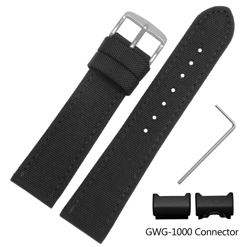 thumbnail image 1 of Correa de reloj de nailon modificada para C-asio Big Mud King GWG-1000 GWG-1000GB, correa de reloj deportiva de cuero y lona negra y dorada para hombre, 1 of 5