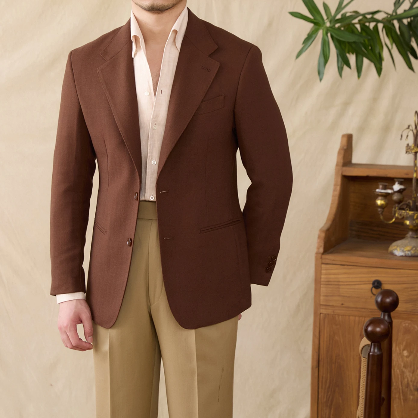Deer Sanxian Business-style Relaxation Non-ironing Linen Tencel Blended Herringbone Pattern Suit Jacket Men's Casual Suit Trendy