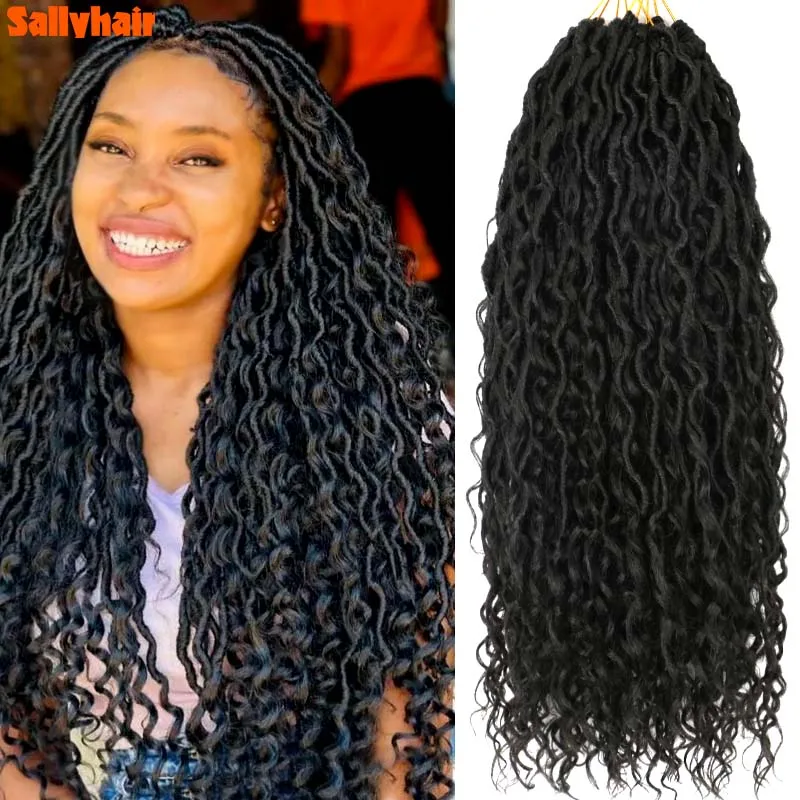 

24 Inch Ombre Brown Goddess Faux Locs Crochet Hair Braids Curly Ends Pre Looped Red River Locs Braiding Hair Extension For Women