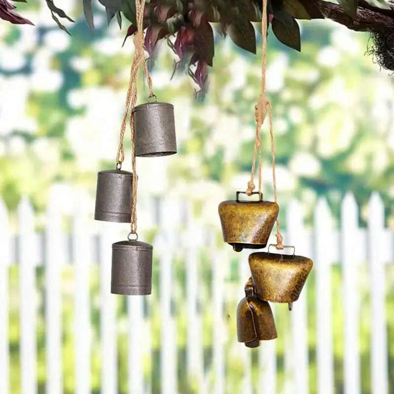 

Vintage Rustic Cow Bells Creative Wall Hanging Iron Bell Multifunctional 12pcs Alloy Home Decor With Twine Ornaments accessories