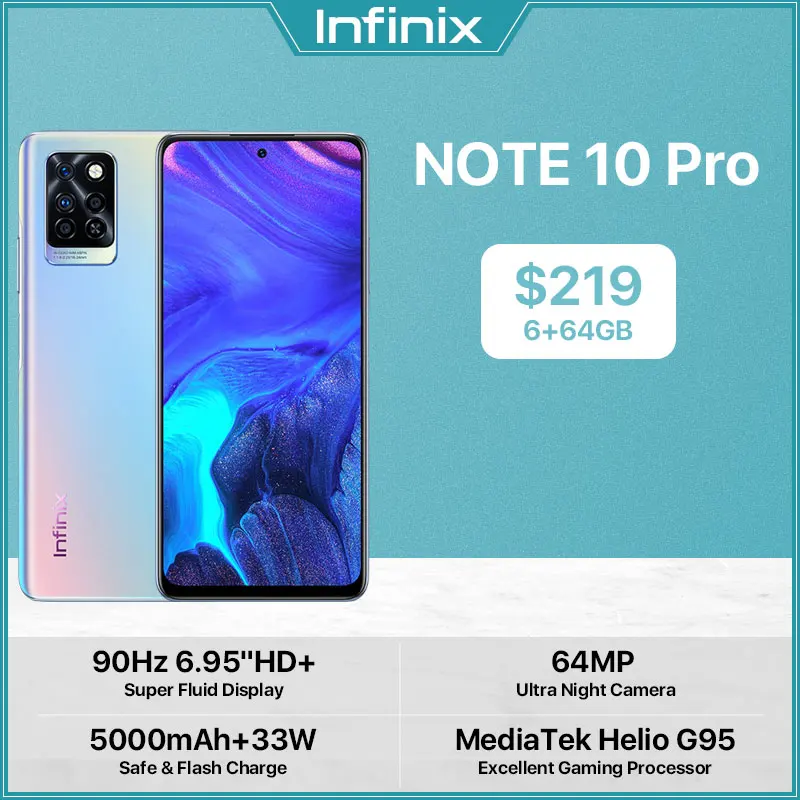 Смартфон глобальная версия Infinix Note 10 Pro с поддержкой NFC дисплей 6 95 дюйма Helio G95