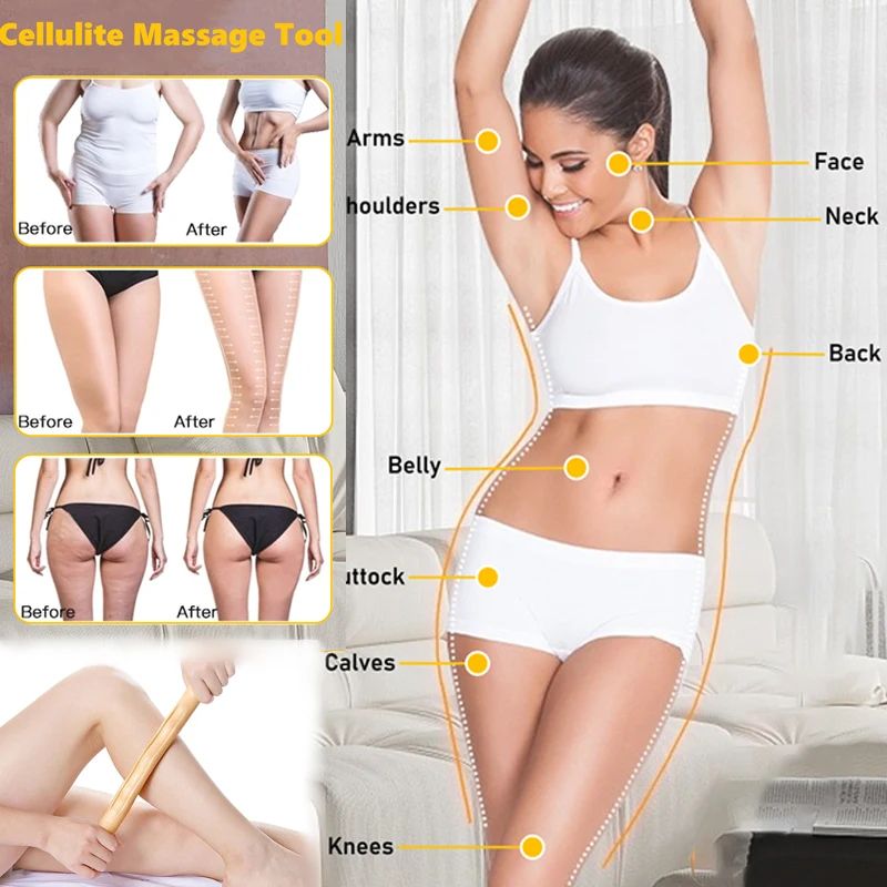 Wooden GuaSha Stick Lymphatic Drainage Massager Fat Burner Meridian Cellulite Scraper Body Slimming Neck Back Relax Therapy Tool