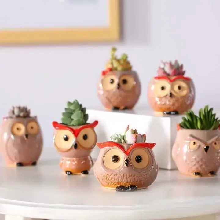 Vaso Per Fiori A Forma Di Gufo In Ceramica – Decorazione Retrò Per Piante Grasse E Fai Da Te (12x12x10 Cm)