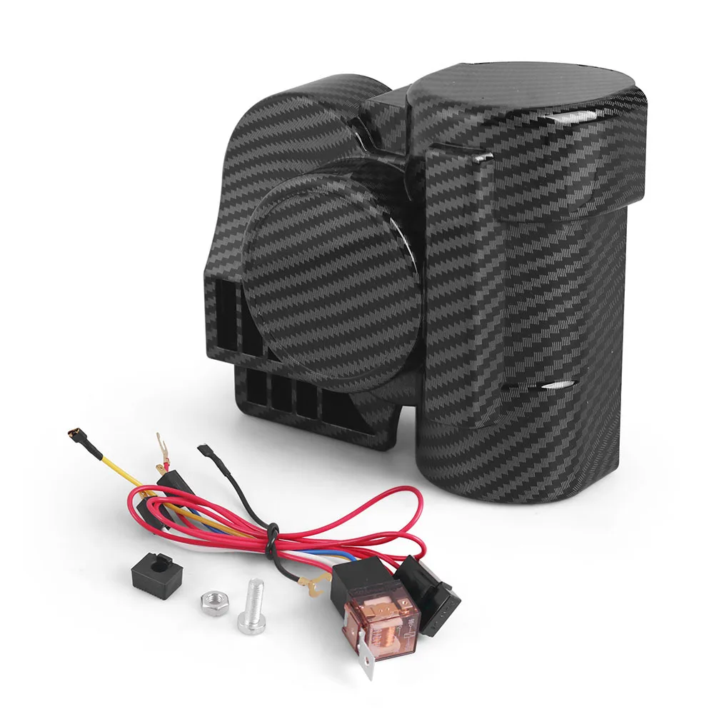 12V 200W 달팽이형 에어혼 (릴레이 포함) 소형 초강력 450Hz 카본 필터 스타일 (자동차, 오토바이, 트럭, 로리, 요트, 보트, SUV용)