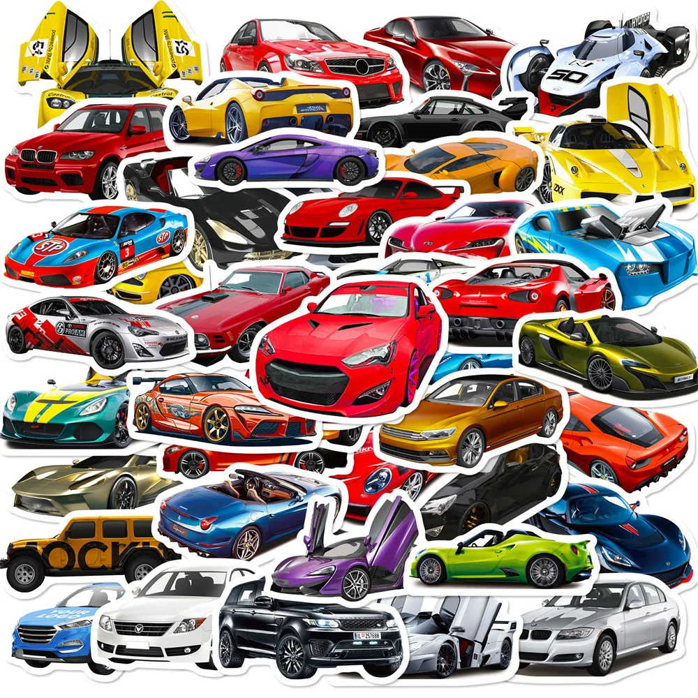 

10/30/50PCS New DIY Supercar Racing Sticker Cartoon Creative Anime iPad Computer Desk Car Chair Decoration Waterproof Wholesale