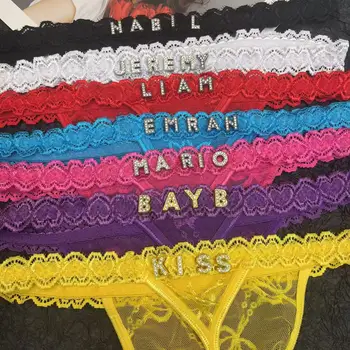 Sexy Custom Name Thong Panties with Crystal Letters Customized Thongs Personalized Underwear Sexy G-String Tanga Christmas Gift