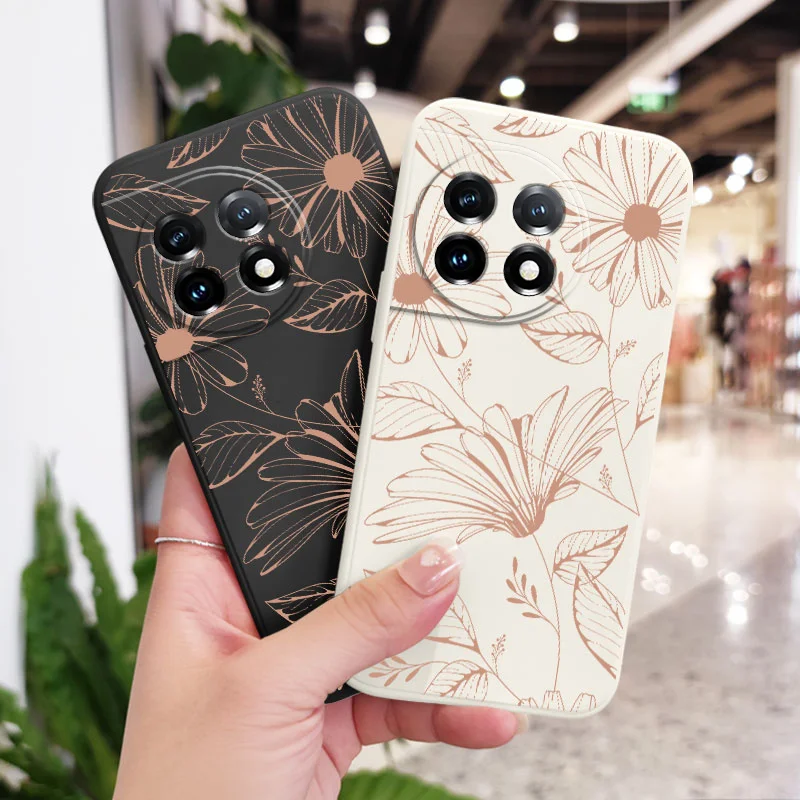 Line Pink Flower Liquid Silicone Phone Case