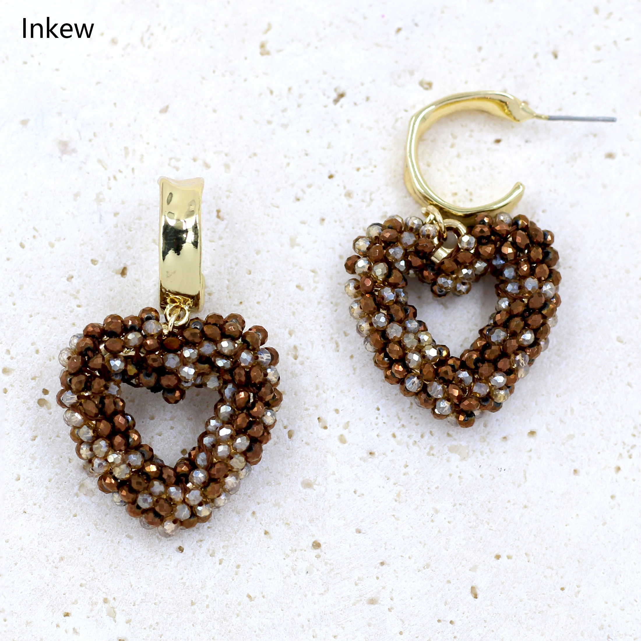 Orecchini Pendenti A Cuore Linawe - Asimmetrici, In Acciaio Inox, Oro, Argento O Rosa, Per Donna - Foto 7