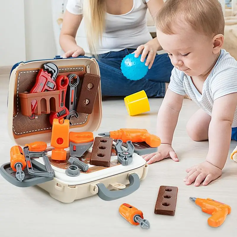 Kids Tool Set Childs Carpenter Preschool Fixing Tool Toddler Set With Box & Electronic Toy Drill Pretend Play Kids Toy