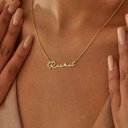 Art Font Style Name Necklace Personalized Stainless Steel Signature Font Nameplate Choker Necklaces Women Gifts