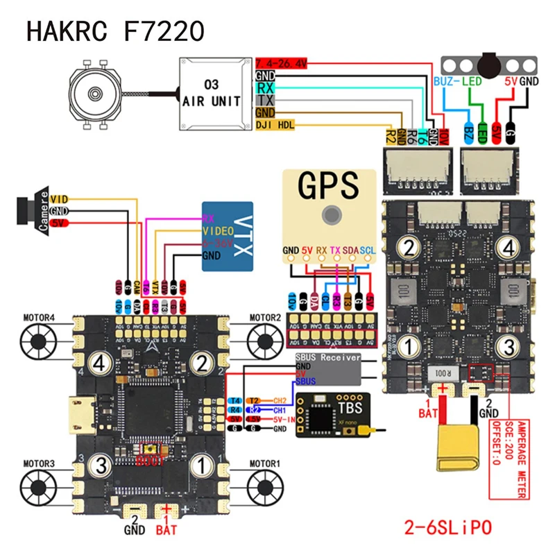 HAKRC F7220 F722 AIO F7 비행 컨트롤러, FC BL32 40A/50A ESC 2-6S, RC FPV 프리스타일 이쑤시개 시네후프 드론 쿼드콥터용