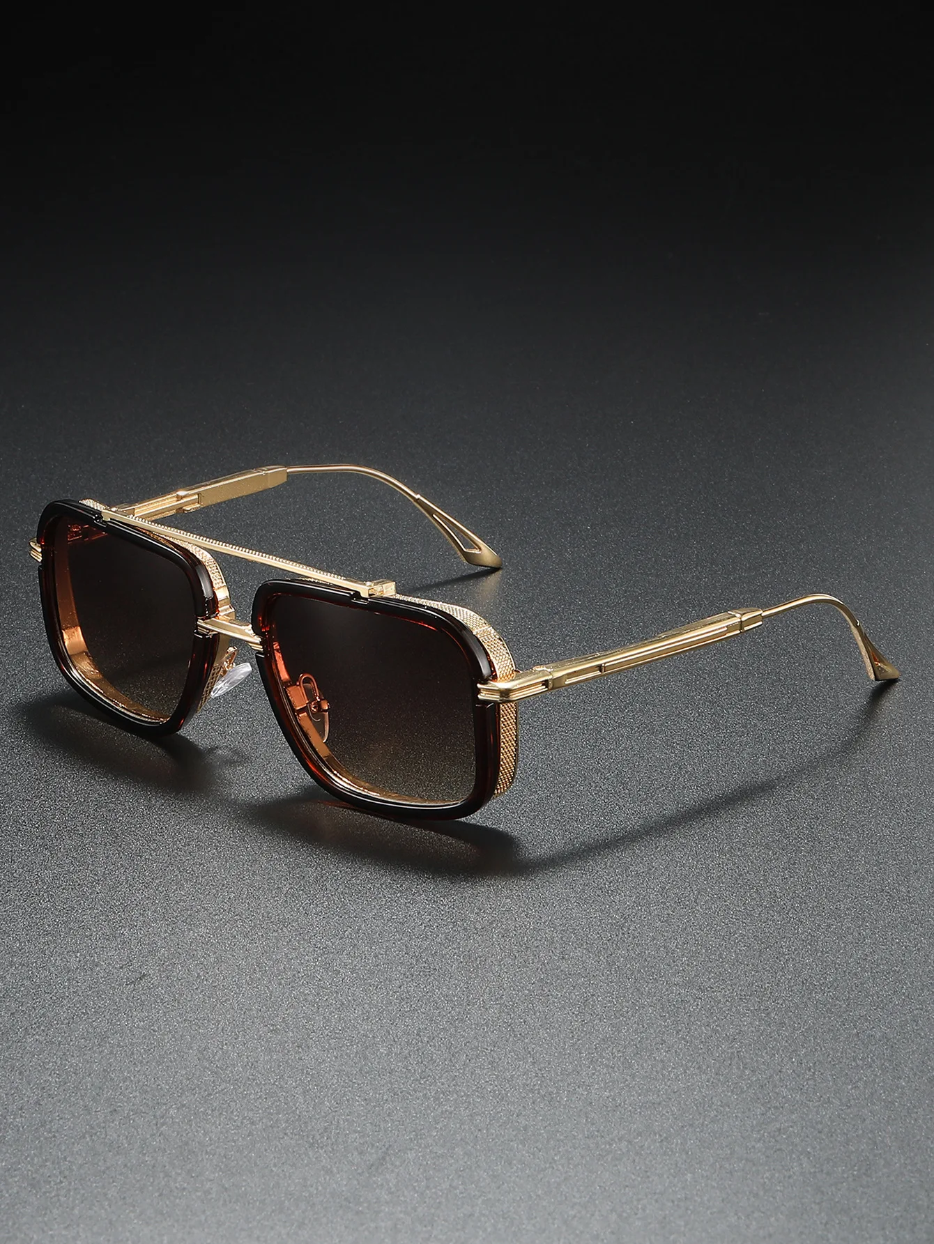 Large Square Sunglasses Men Steampunk Style Metal Pilot Sun Glasses Luxury Designer Brand Eyewear Fashion Shades Double Beam