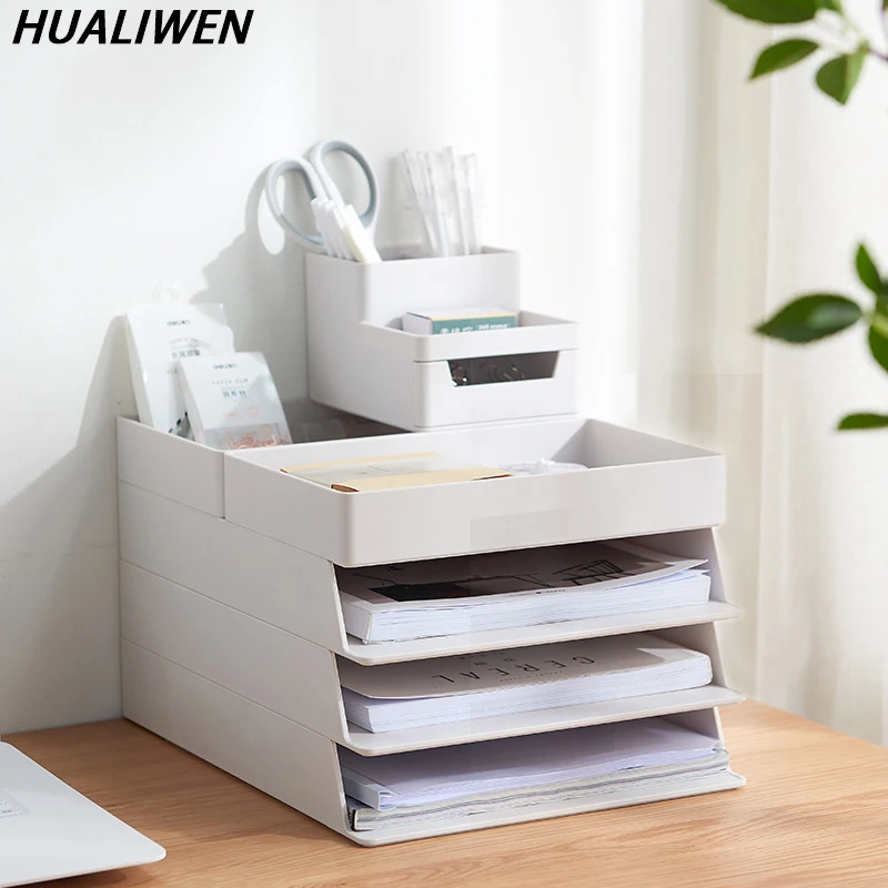 

Desktop Storage Box Can Be Superimposed With Pull-out Stationery Box A4 Document Sorting Box File Storage Rack Storage Basket