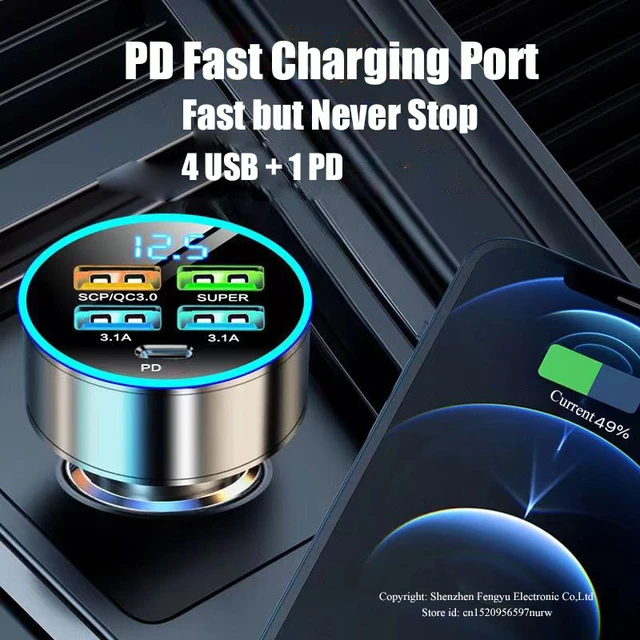 4 Port USB Car Charger Type C PD 150W Fast Charging Adapter for Huawei OPPO Oneplus iPhone 14 Pro Max 13 12 11 Mini XS Xiaomi