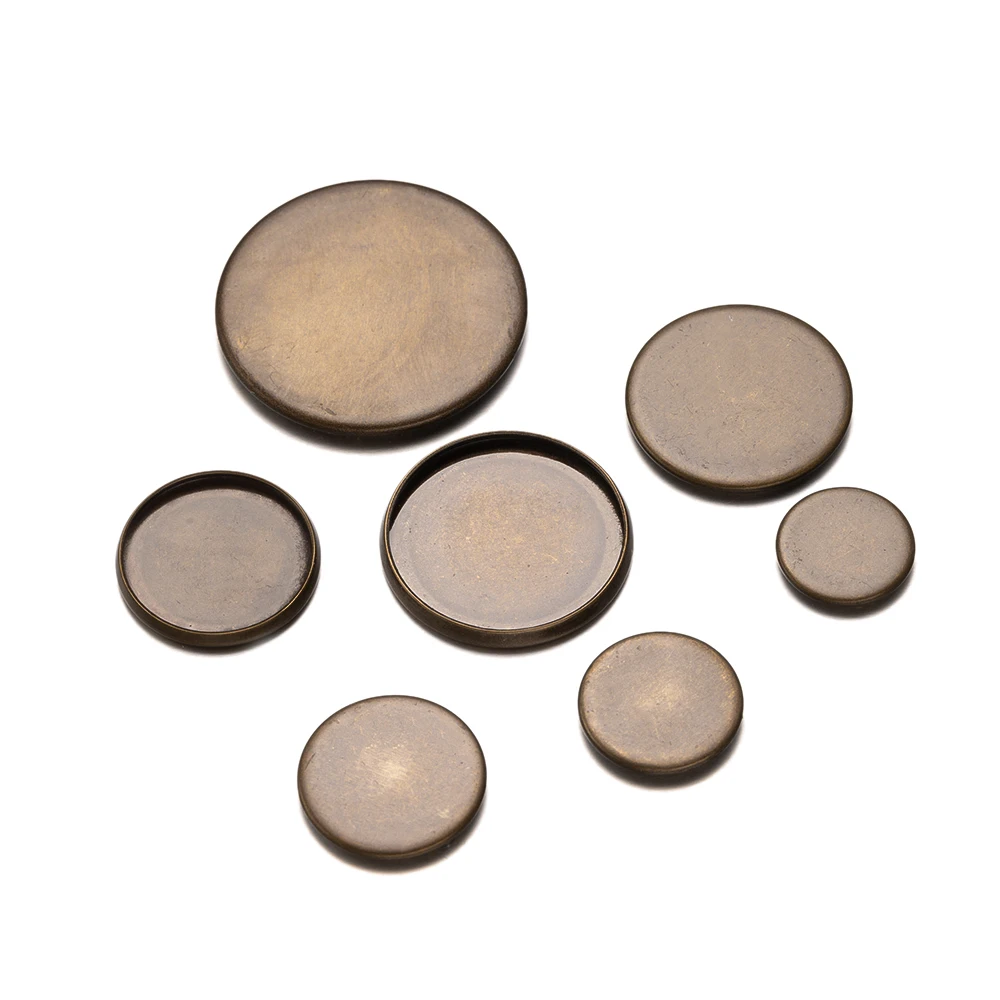 BASEHOME 20 teile/los Antike Bronze Runde Einstellungen Cabochon Basis Lünette Tabletts Blank Fit 10/12/14/16/18/20/25mm Glas Cabochons DIY – Detail 1