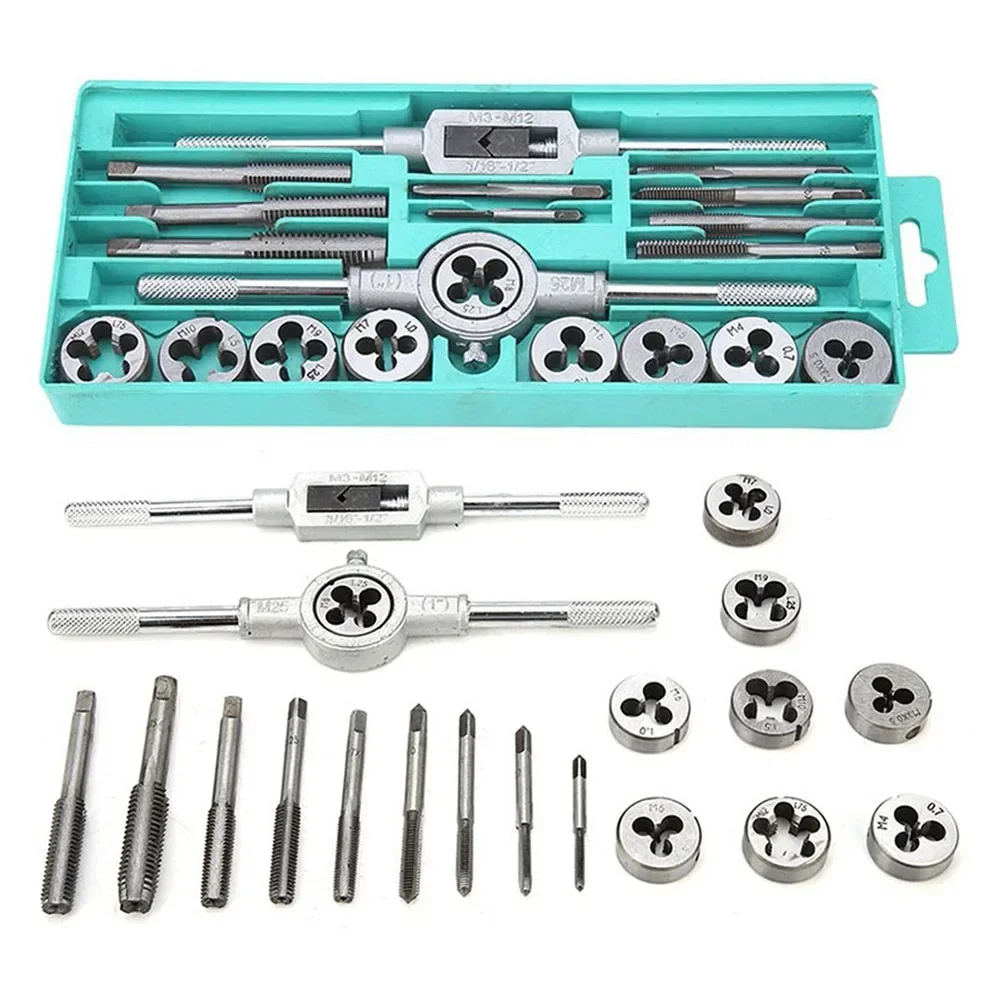 Tap and Die Set Multifunction Hand Screw 12/20Pcs M3-M12 Metric Screw Thread Plugs Taps Straight Taper Tapping and Thread Tools