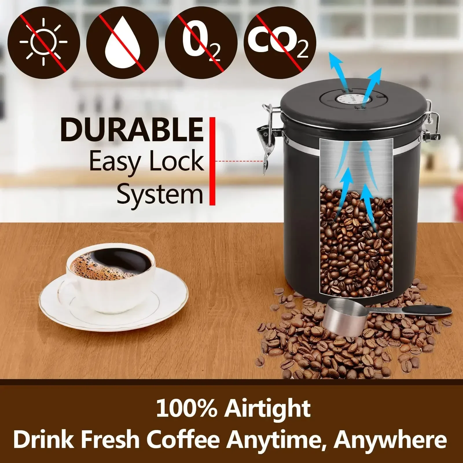 Large Capacity Coffee Beans Vacuum Storage Container Stainless Steel Airtight Container Grains Tea Nut Keep Fresh Storage Jar