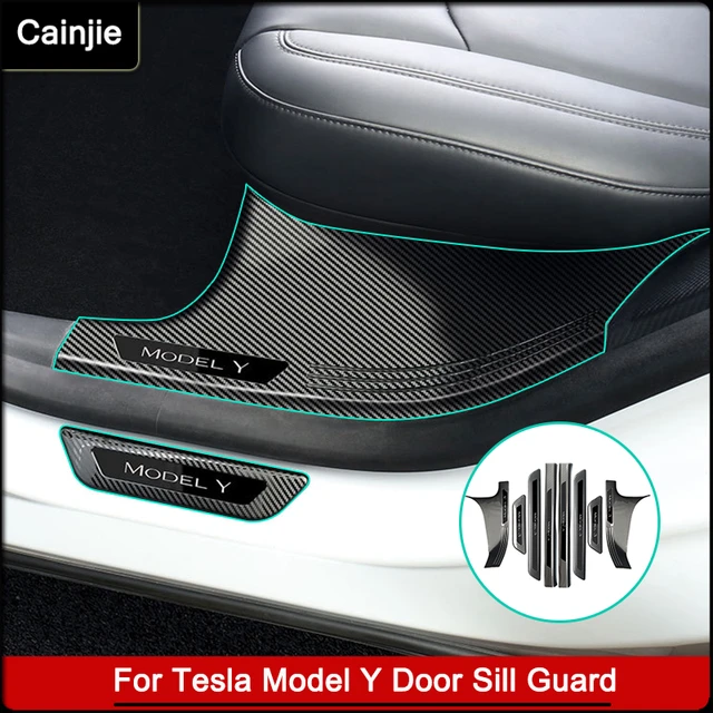 For Tesla Model Y Front Rear Door Sill Decoration Sticker Accessories  Stainless steel Car Threshold Pedal Protection Strip 2022 - AliExpress