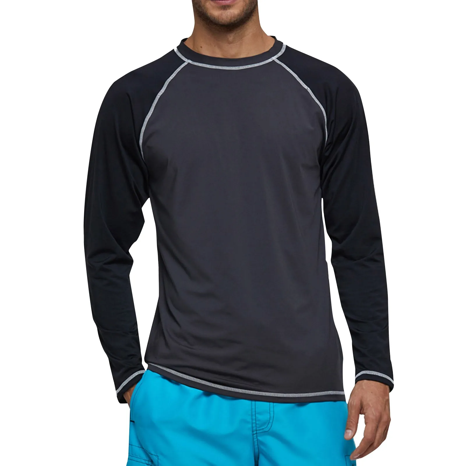 Men's Long Sleeve UPF 50+ Rash Guards Diving UV Protection Lightweight T-Shirt Loose Fit Swimming Quick Drying Surfing