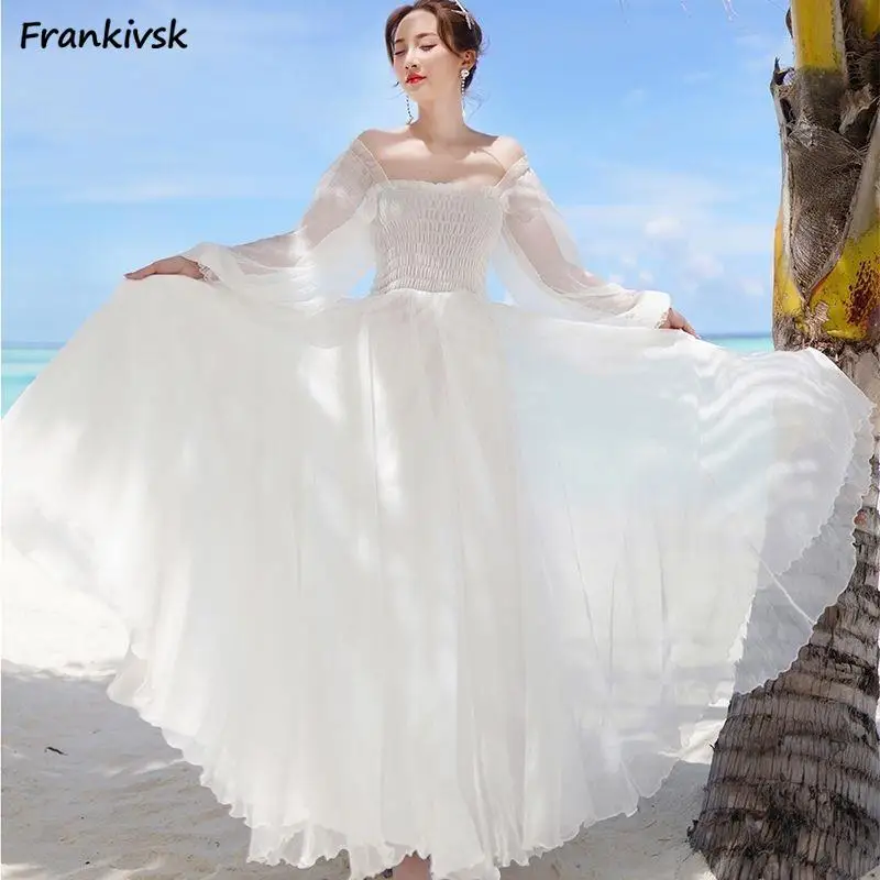 

Dresses for Women Clothes Spring Solid A-line Dreamy Gown Long Sleeve French Elegant Gentle Vintage Slouchy Comfortable Fashion