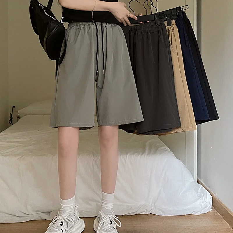 

Летние Шорты Унисекс в японском стиле, новинка 2024, тонкие спортивные шорты с высокой талией в Корейском стиле для ранней молодежи с широкими штанинами