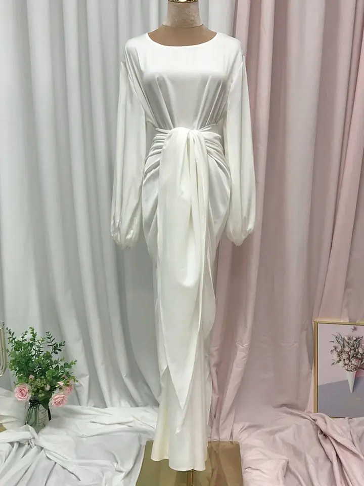 Ramadan Eid Fashion Puff Sleeve Loose Muslim Abayas Soft Robe Musulmane