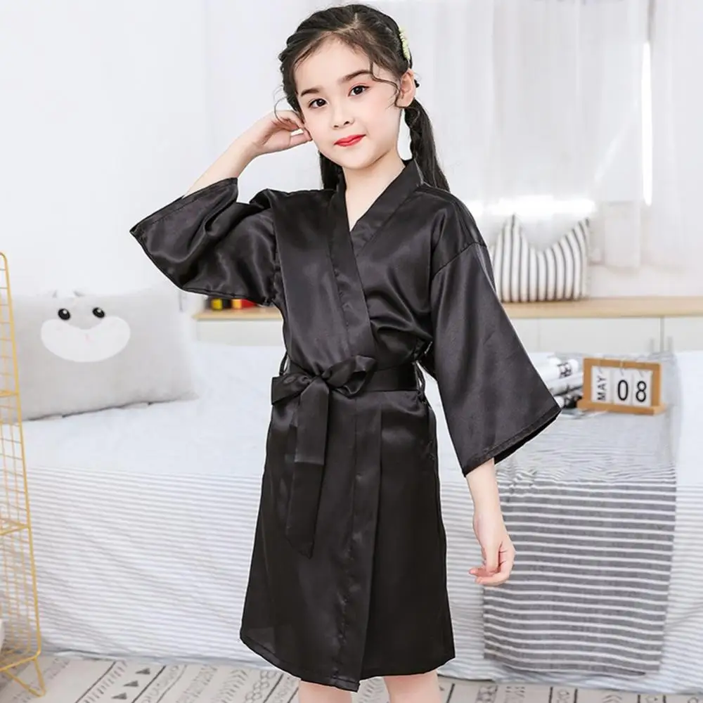 Summer Girls Silk Robe Silky Satin Robes Children Pure Kimono Dressing Gown Sleepwear for Spa Birthday Party Kids Bathrobe