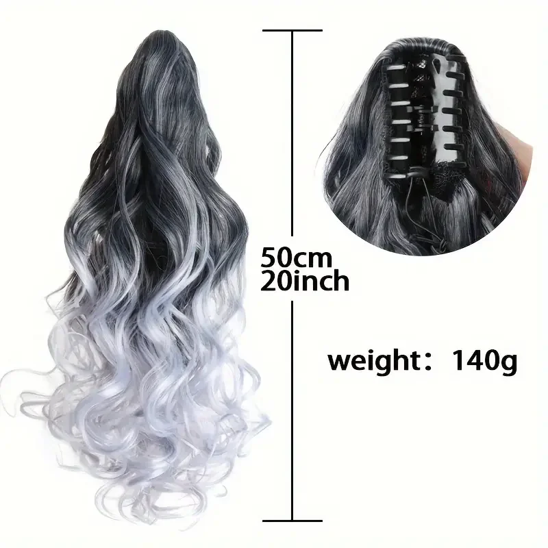 H&STAR 20Inch Synthetic Long Curly Claw Clip On Ponytail Hair Extensions Gray Gradient Claw Clip Pony Tail Hairpiece For Women