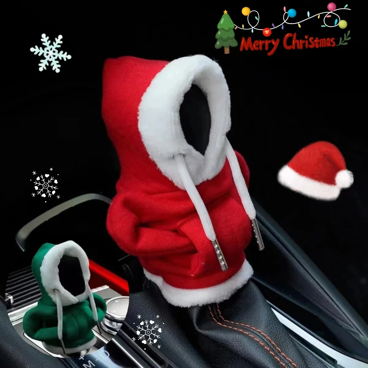 2pc Cute Christmas Car Gear Shifter Knob Cover Hoodie Xmas Gear