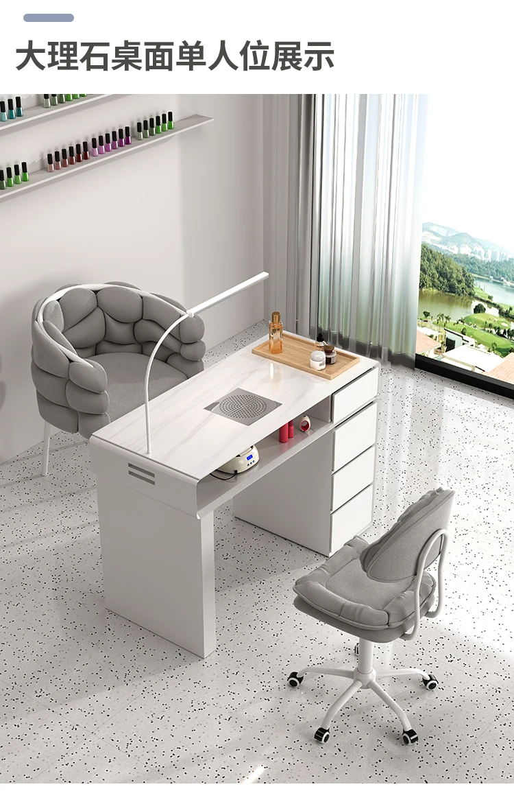 Luxury Classic Nail Table With Light Modern Marble Top Nordic Nail Desk European Aesthetic Table Manucure Nail Salon Furniture