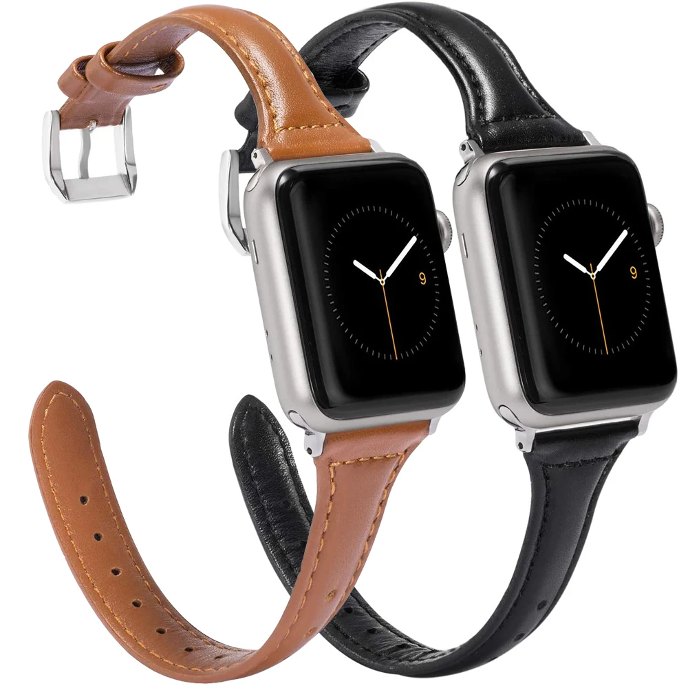 

Ремешок кожаный для Apple Watch Band Ultra, тонкий браслет для iwatch 8 7 6 5 4 SE, 49 мм 41 мм 45 мм 38 42 мм 40 мм 44 мм