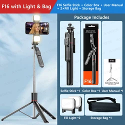 Selfie Stick Tripod with Extra - Long Extendable Pole, Bluetooth Remote, and 360° Rotation for Cameras and Smartphones (With Light and Bag)