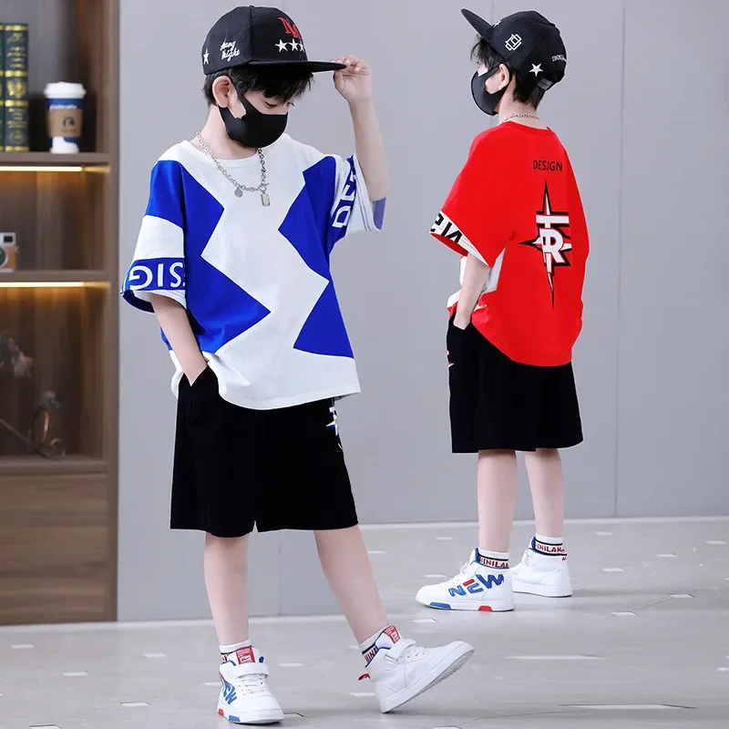 Summer Boys Clothing Sets Loose Children Tracksuit Casual Kids Short Sleeve Sports Suits New Color Matching Boys Clothes